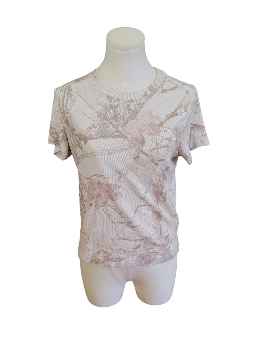 Hollister Cream Ribbed Outdoor Tree Branch Graphic Pattern Tee Size XL